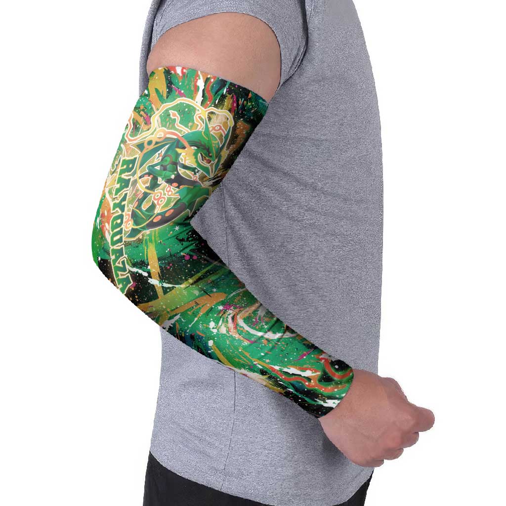 Rayquaza Poké Green Abstract Galaxy Design Arm Sleeves Dynamic Swirl Background - The Mazicc