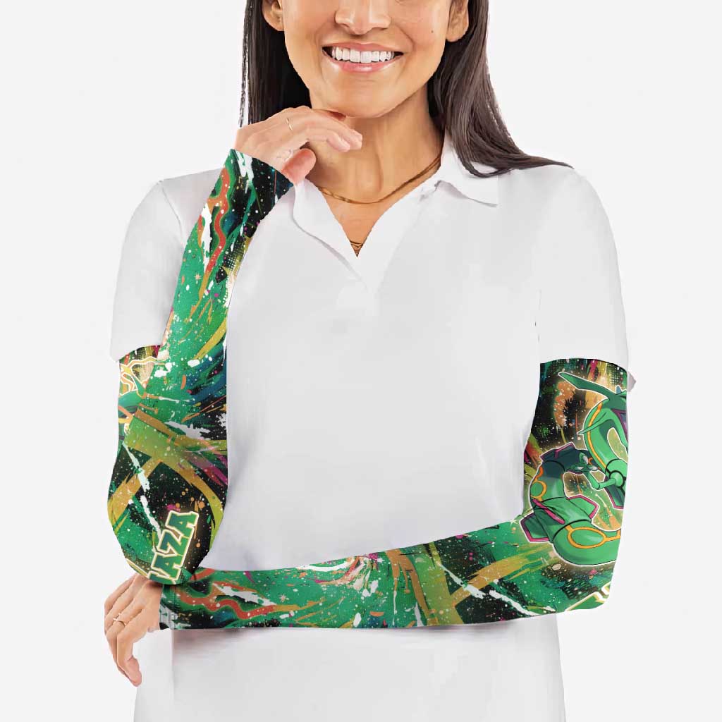 Rayquaza Poké Green Abstract Galaxy Design Arm Sleeves Dynamic Swirl Background - The Mazicc