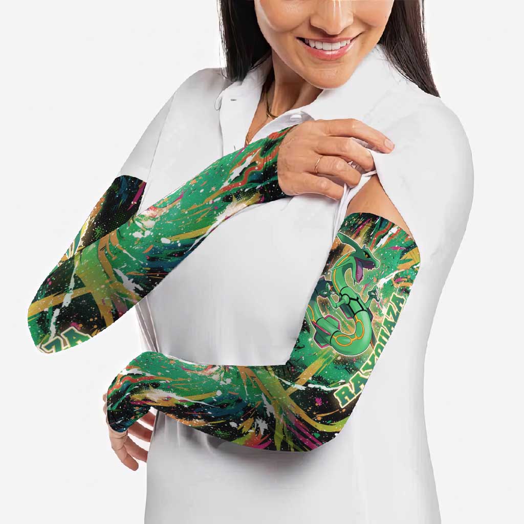 Rayquaza Poké Green Abstract Galaxy Design Arm Sleeves Dynamic Swirl Background - The Mazicc
