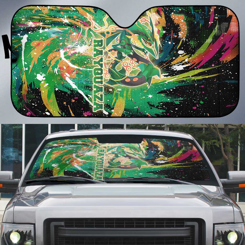 Rayquaza Poké Green Abstract Galaxy Design Auto Sun Shade Dynamic Swirl Background - The Mazicc