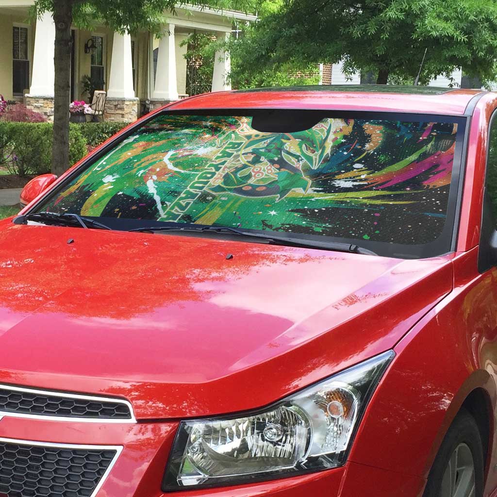 Rayquaza Poké Green Abstract Galaxy Design Auto Sun Shade Dynamic Swirl Background - The Mazicc
