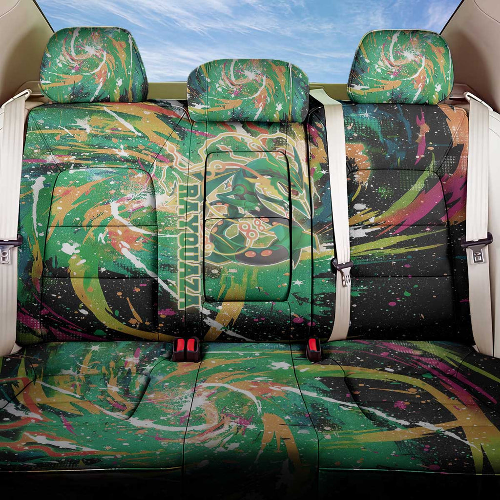 Rayquaza Poké Green Abstract Galaxy Design Back Car Seat Cover Dynamic Swirl Background - The Mazicc