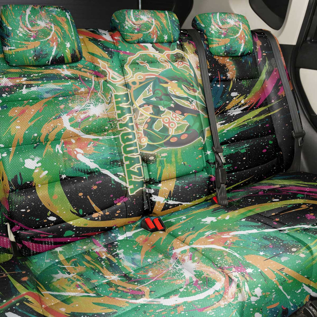 Rayquaza Poké Green Abstract Galaxy Design Back Car Seat Cover Dynamic Swirl Background - The Mazicc