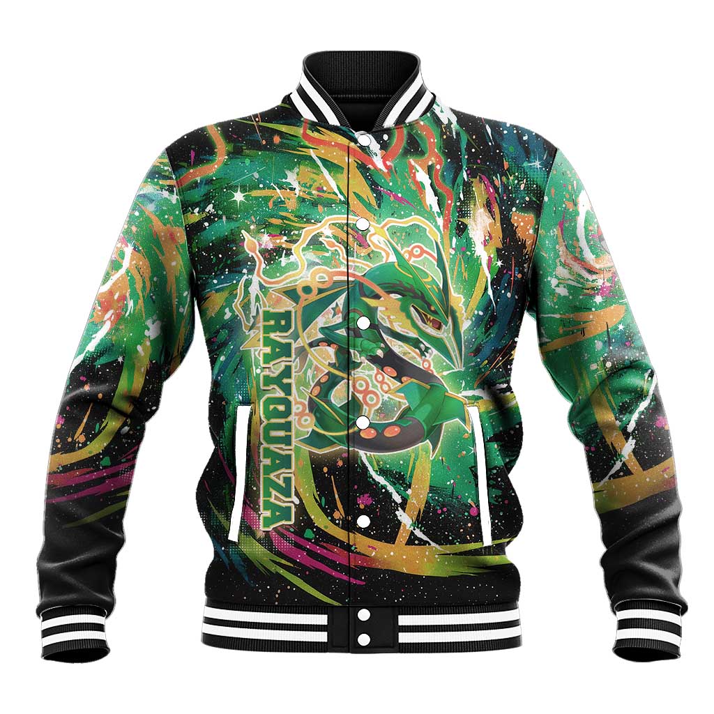 Rayquaza Poké Green Abstract Galaxy Design Baseball Jacket Dynamic Swirl Background - The Mazicc