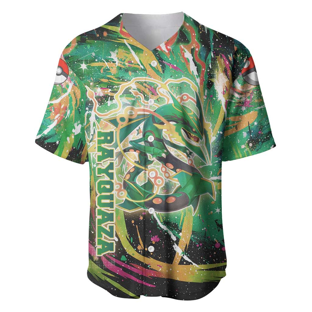 Rayquaza Poké Green Abstract Galaxy Design Baseball Jersey Dynamic Swirl Background - The Mazicc
