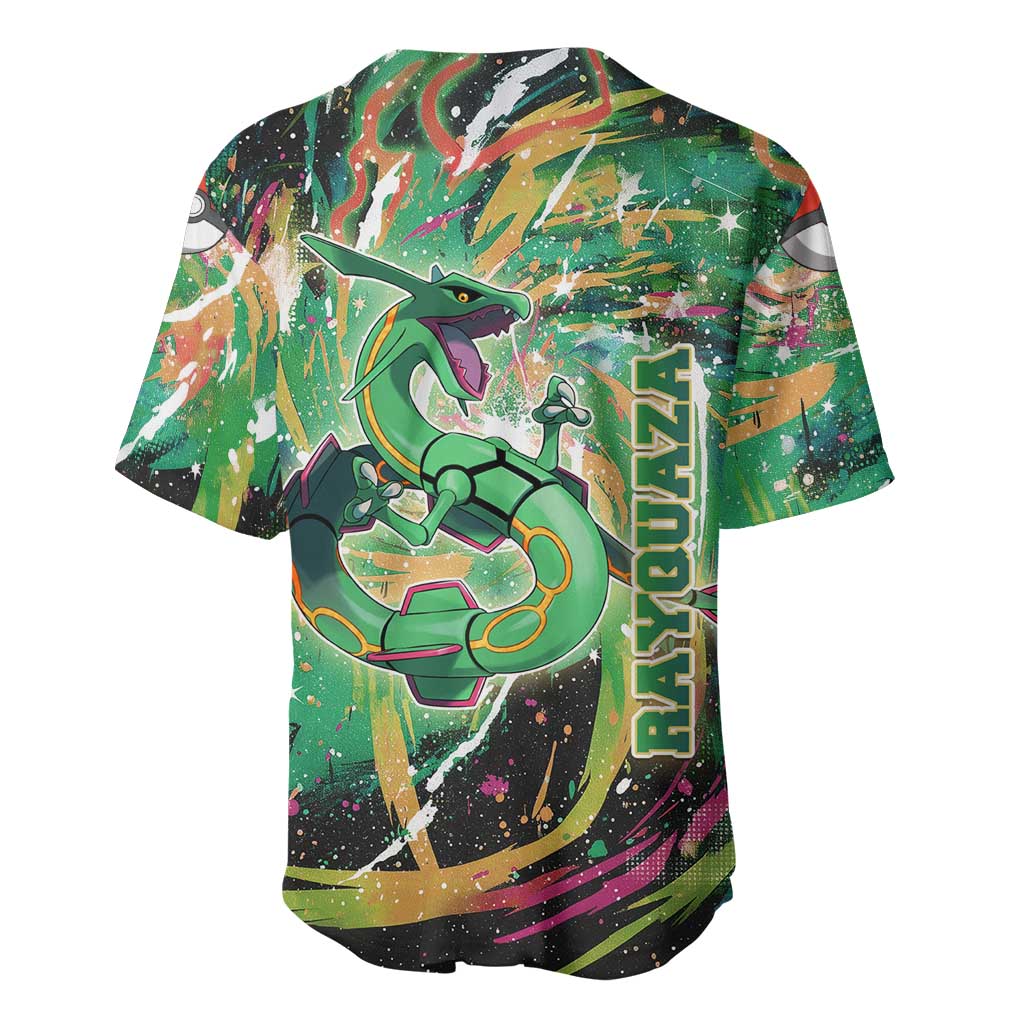 Rayquaza Poké Green Abstract Galaxy Design Baseball Jersey Dynamic Swirl Background - The Mazicc