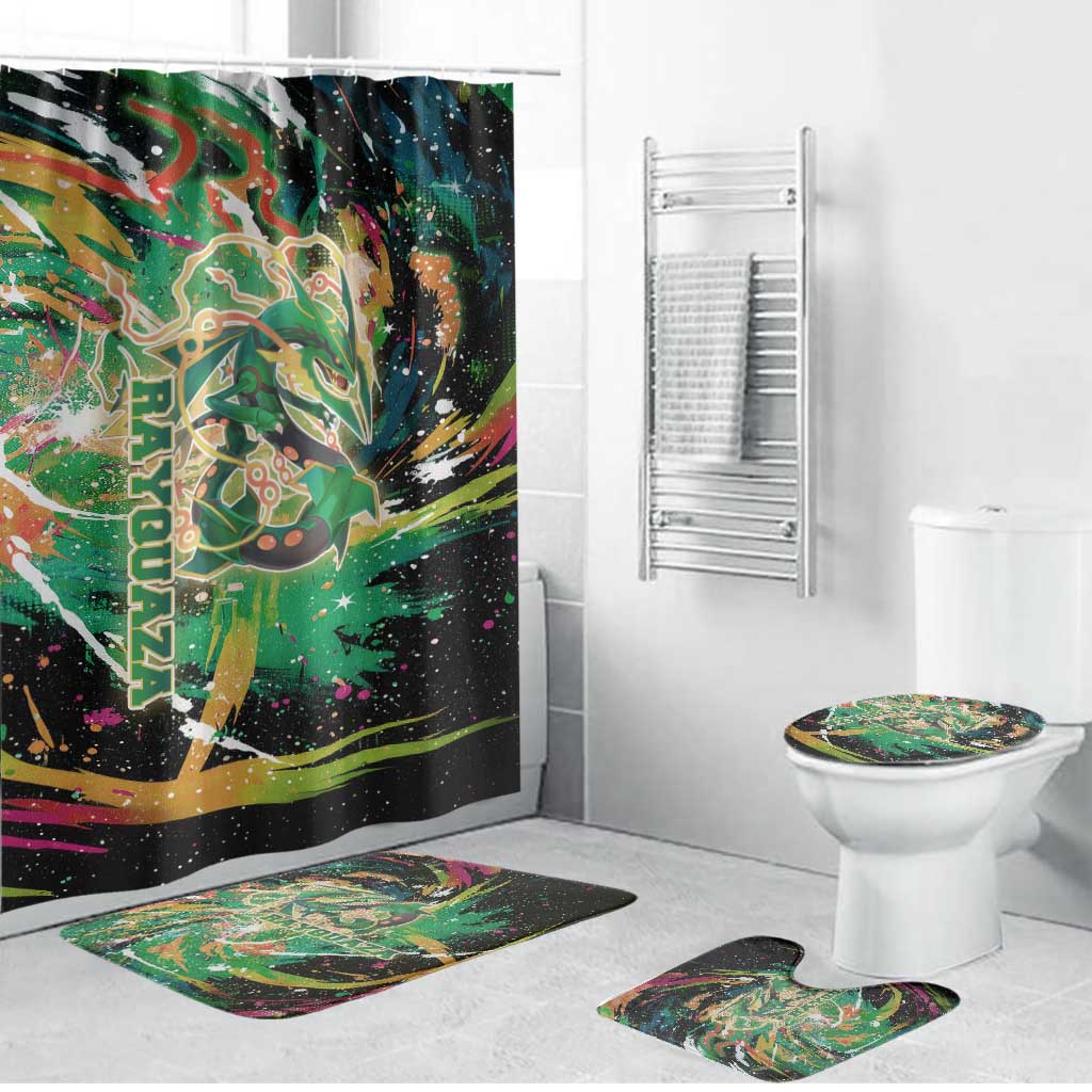 Rayquaza Poké Green Abstract Galaxy Design Bathroom Set Dynamic Swirl Background - The Mazicc