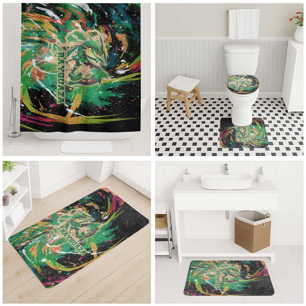 Rayquaza Poké Green Abstract Galaxy Design Bathroom Set Dynamic Swirl Background - The Mazicc
