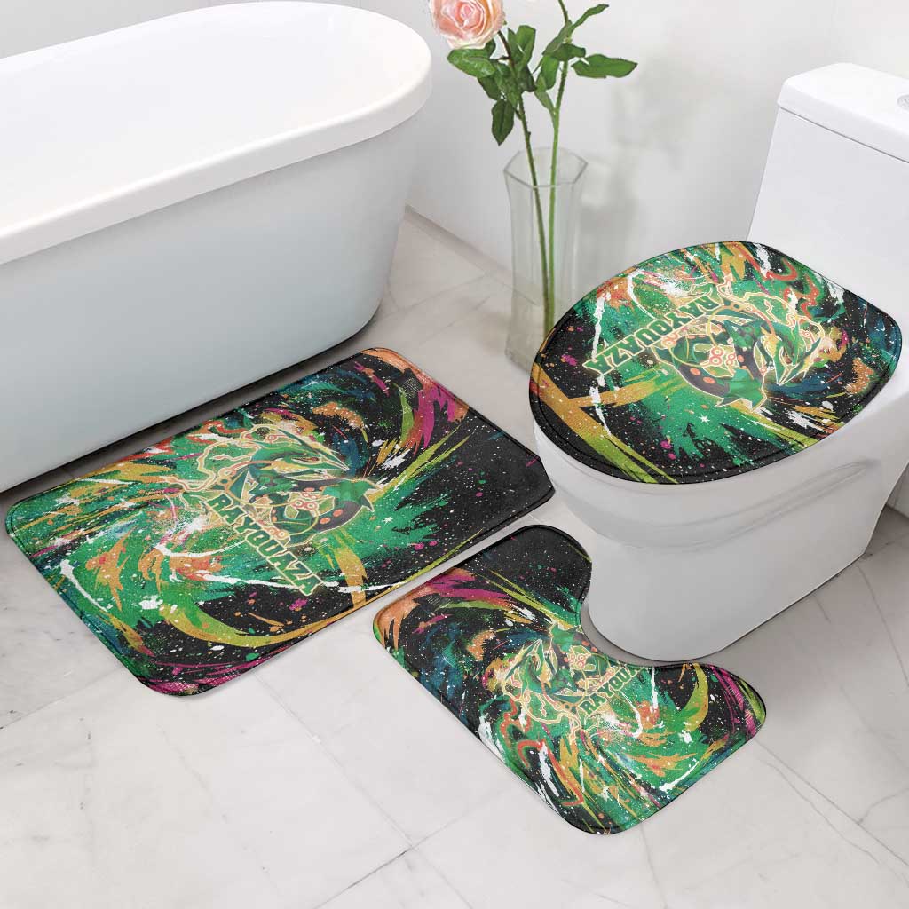 Rayquaza Poké Green Abstract Galaxy Design Bathroom Set Dynamic Swirl Background - The Mazicc