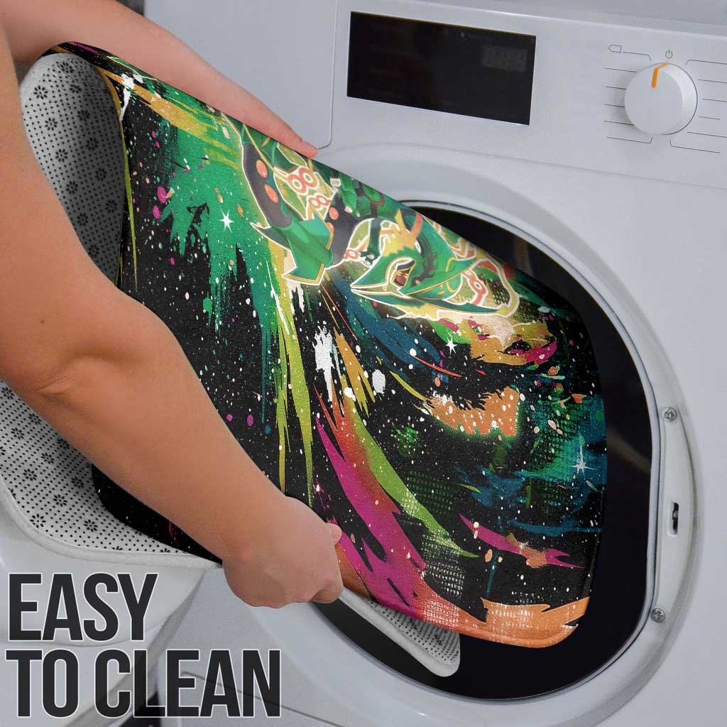 Rayquaza Poké Green Abstract Galaxy Design Bathroom Set Dynamic Swirl Background - The Mazicc