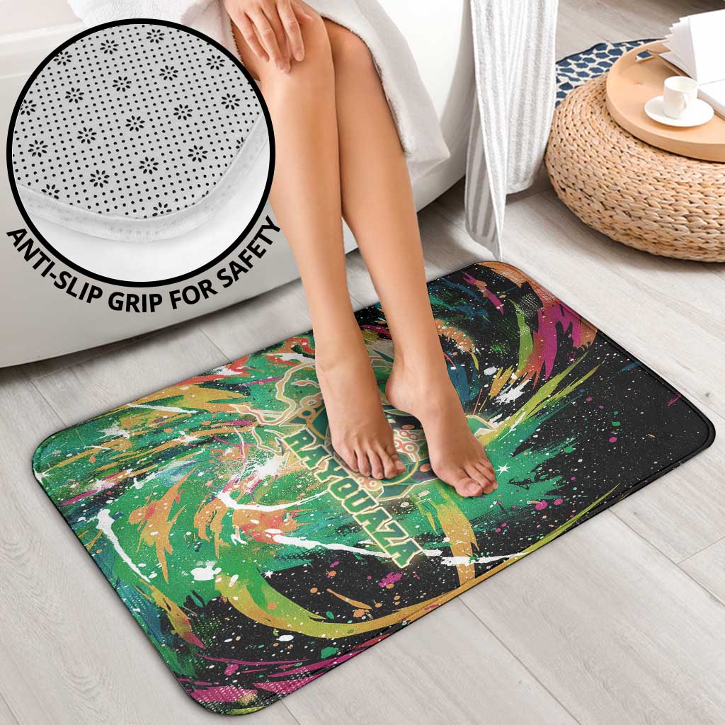 Rayquaza Poké Green Abstract Galaxy Design Bathroom Set Dynamic Swirl Background - The Mazicc