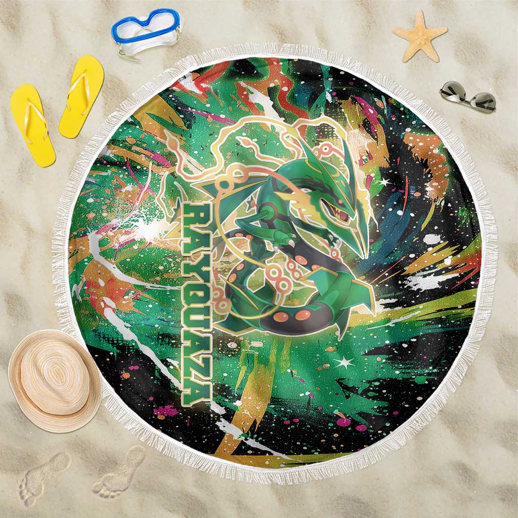 Rayquaza Poké Green Abstract Galaxy Design Beach Blanket Dynamic Swirl Background - The Mazicc