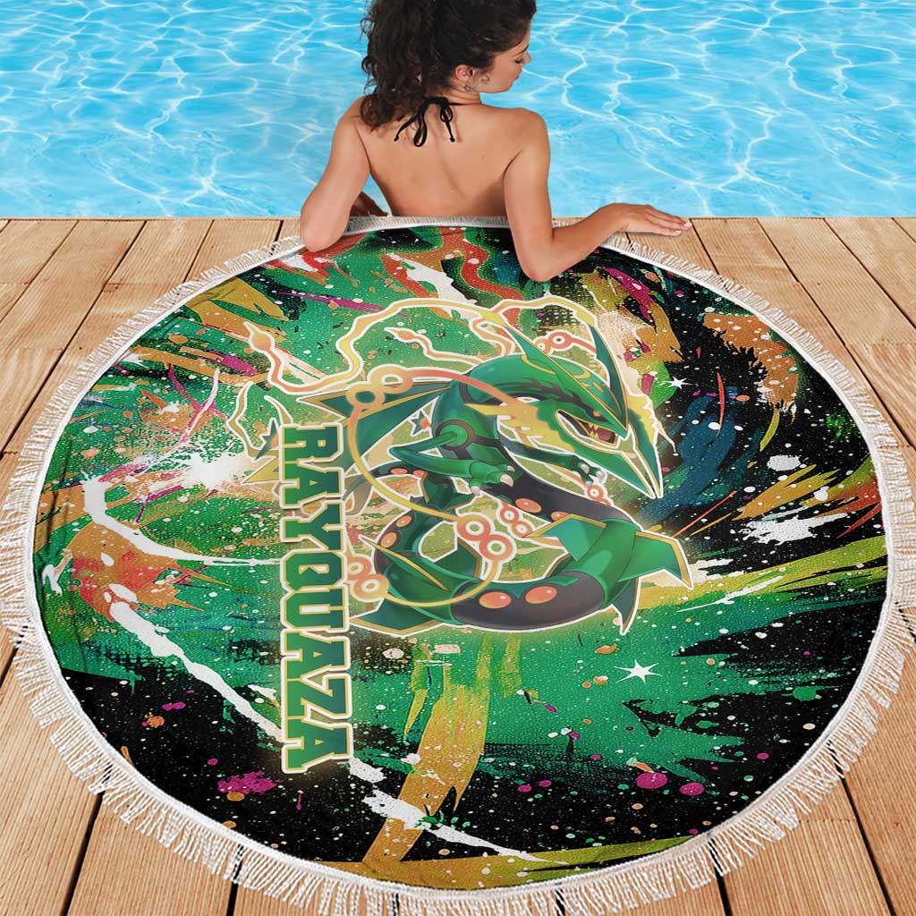 Rayquaza Poké Green Abstract Galaxy Design Beach Blanket Dynamic Swirl Background - The Mazicc