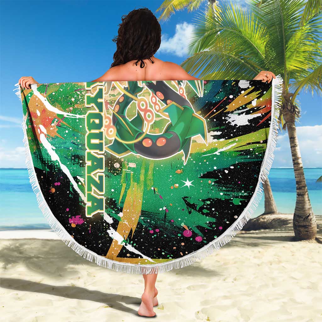 Rayquaza Poké Green Abstract Galaxy Design Beach Blanket Dynamic Swirl Background - The Mazicc