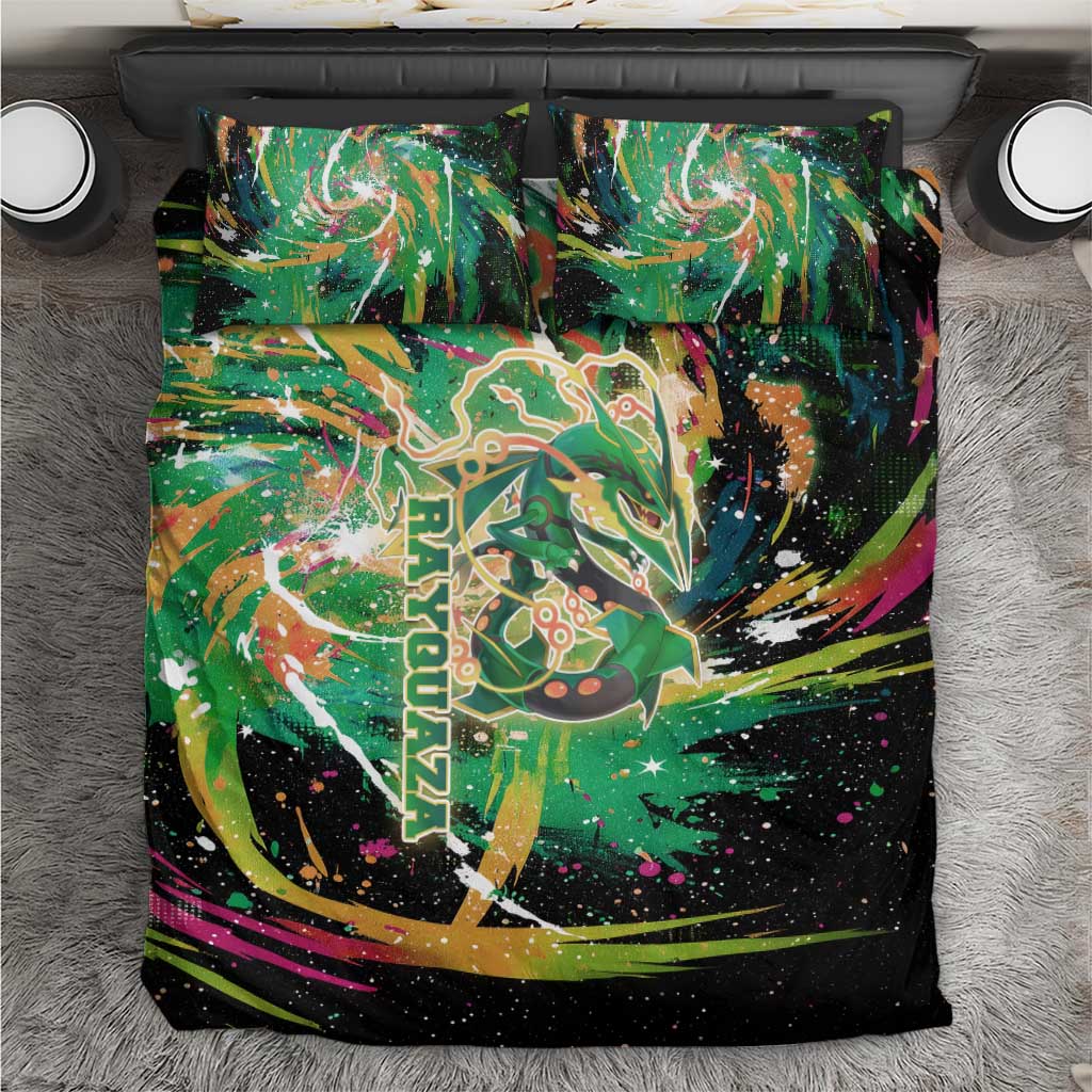 Rayquaza Poké Green Abstract Galaxy Design Bedding Set Dynamic Swirl Background - The Mazicc