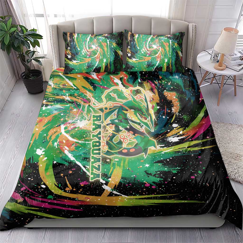 Rayquaza Poké Green Abstract Galaxy Design Bedding Set Dynamic Swirl Background - The Mazicc