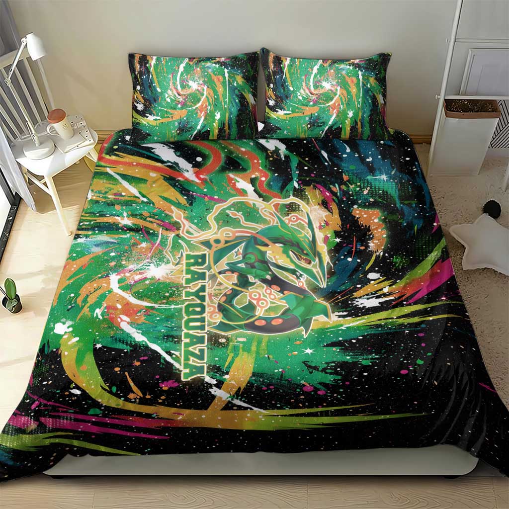 Rayquaza Poké Green Abstract Galaxy Design Bedding Set Dynamic Swirl Background - The Mazicc