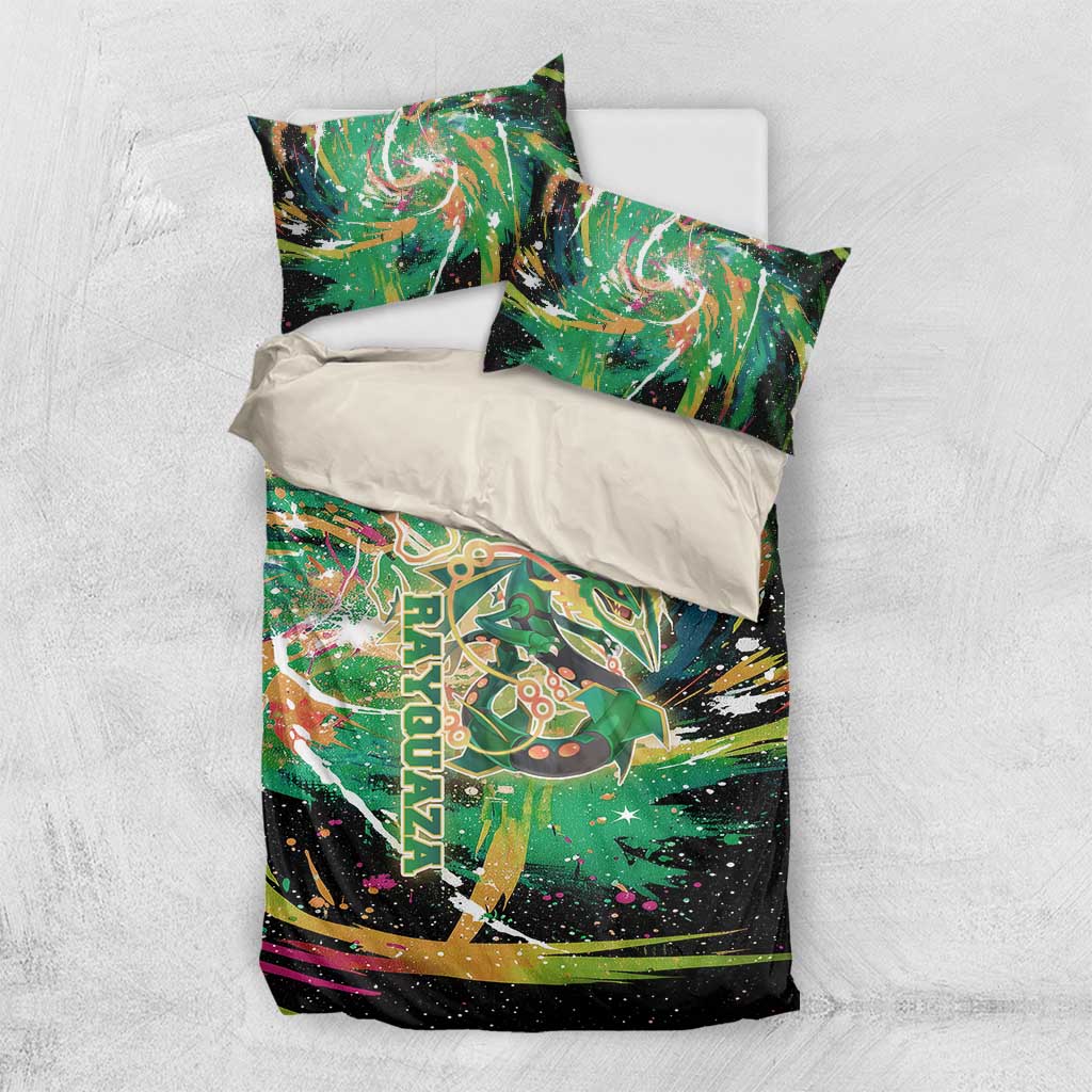 Rayquaza Poké Green Abstract Galaxy Design Bedding Set Dynamic Swirl Background - The Mazicc