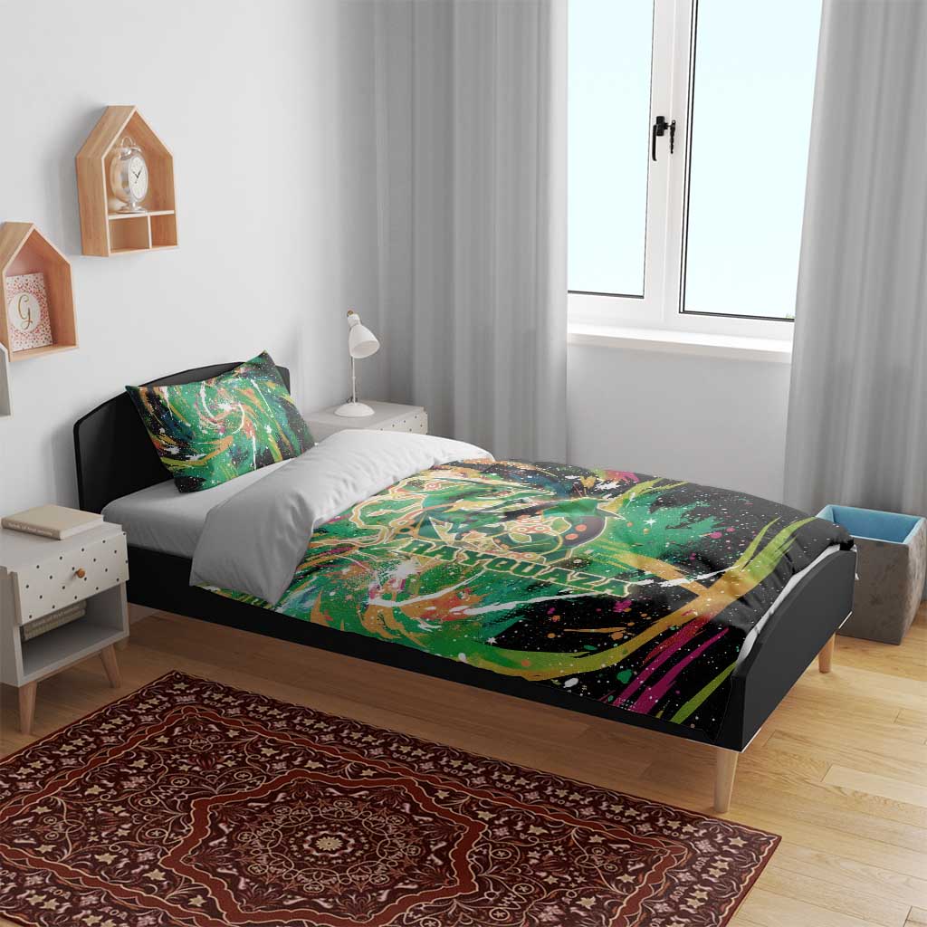 Rayquaza Poké Green Abstract Galaxy Design Bedding Set Dynamic Swirl Background - The Mazicc
