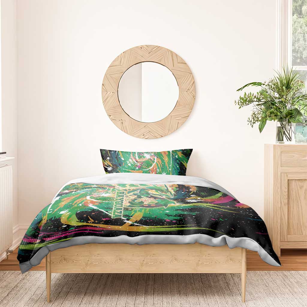 Rayquaza Poké Green Abstract Galaxy Design Bedding Set Dynamic Swirl Background - The Mazicc