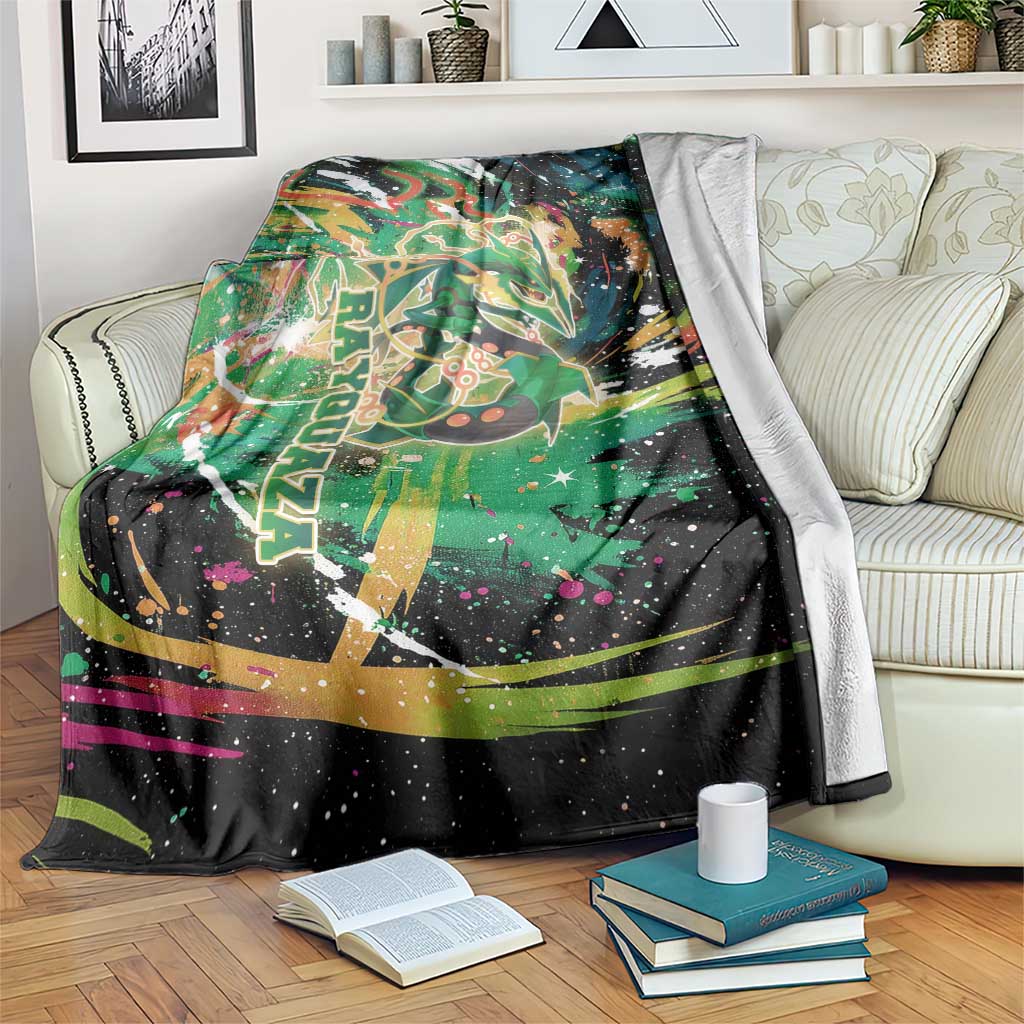Rayquaza Poké Green Abstract Galaxy Design Blanket Dynamic Swirl Background - The Mazicc