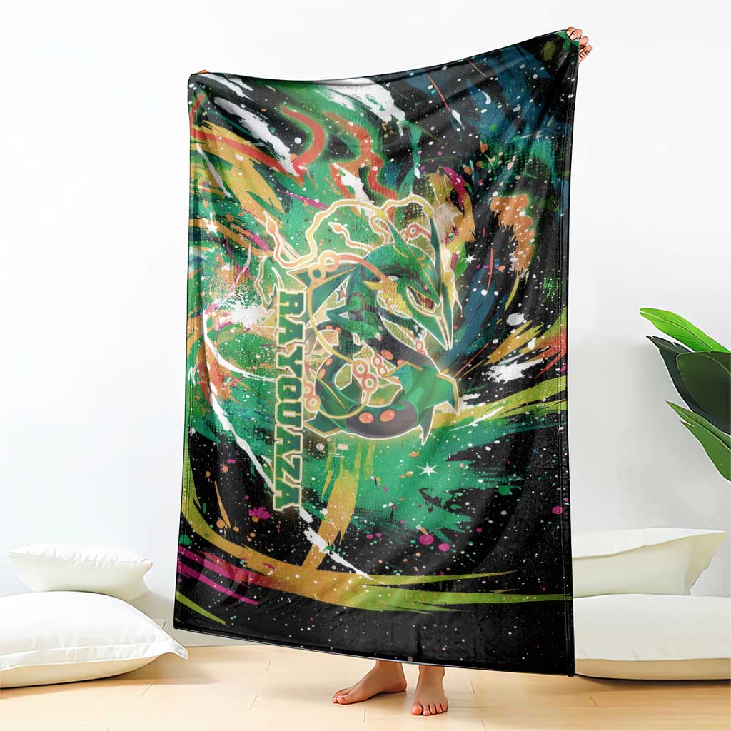 Rayquaza Poké Green Abstract Galaxy Design Blanket Dynamic Swirl Background - The Mazicc