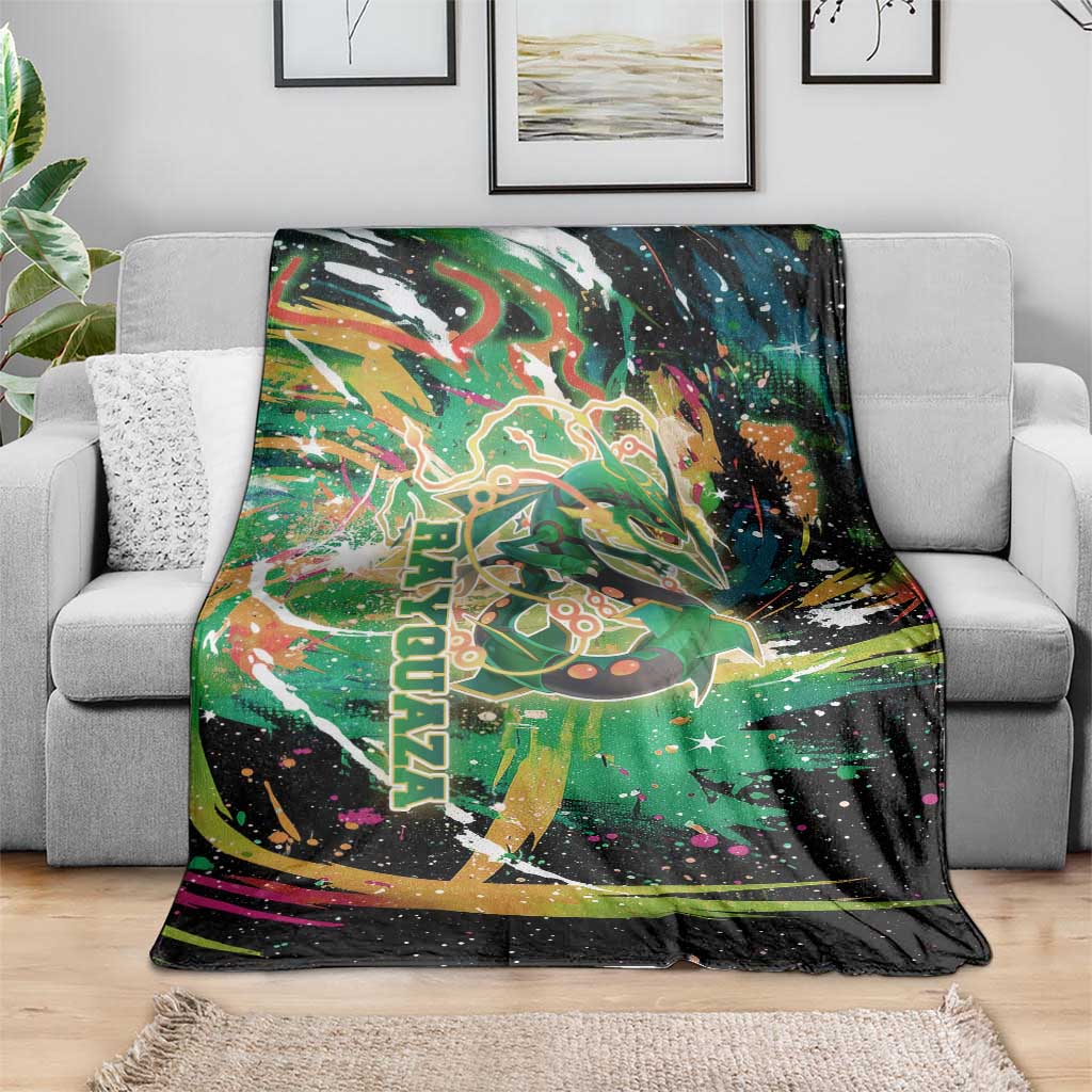 Rayquaza Poké Green Abstract Galaxy Design Blanket Dynamic Swirl Background - The Mazicc