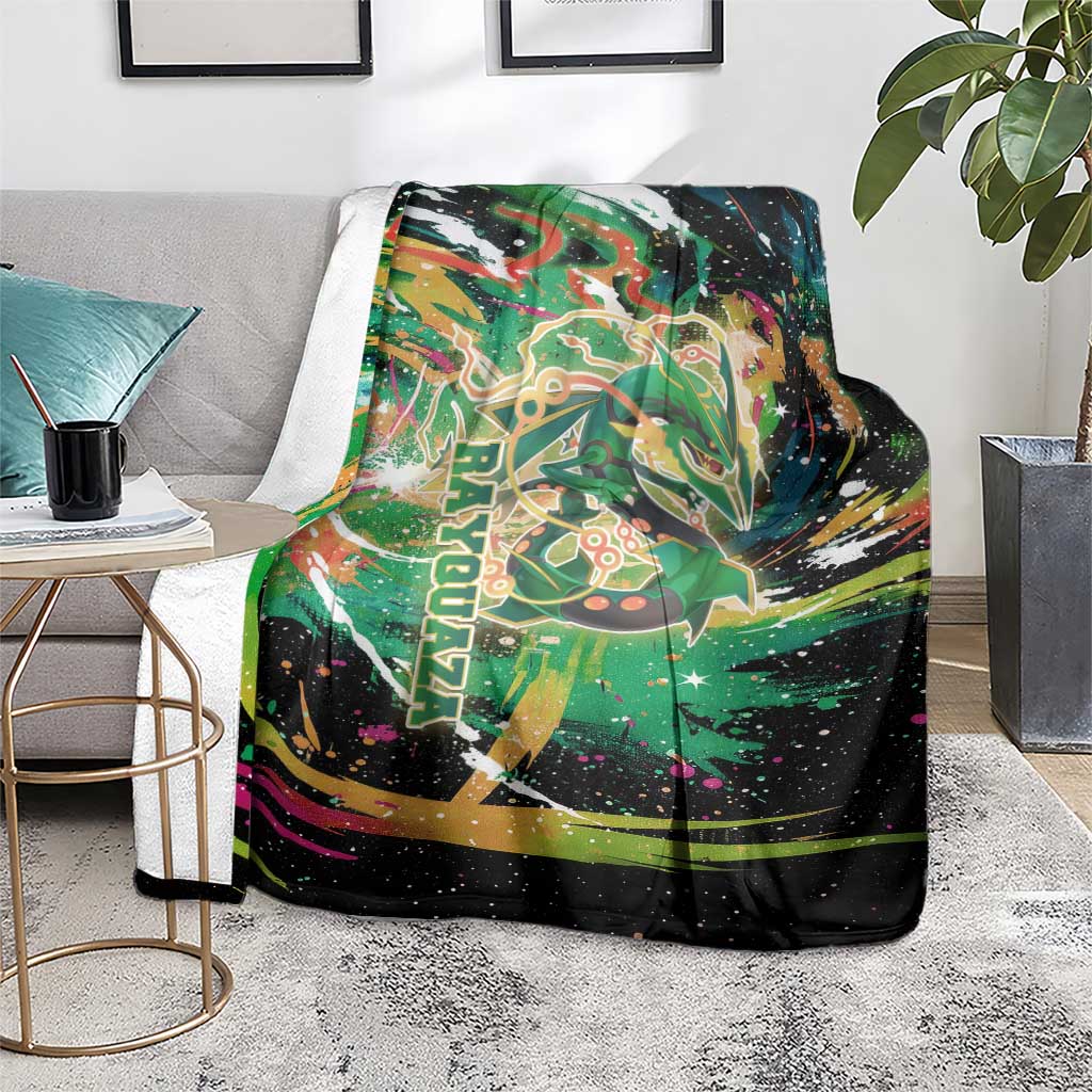 Rayquaza Poké Green Abstract Galaxy Design Blanket Dynamic Swirl Background - The Mazicc