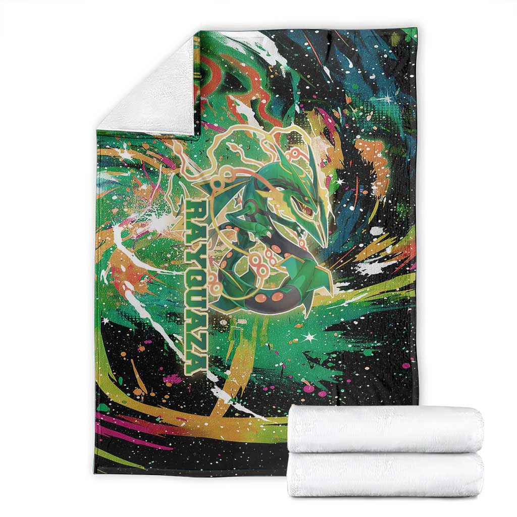 Rayquaza Poké Green Abstract Galaxy Design Blanket Dynamic Swirl Background - The Mazicc