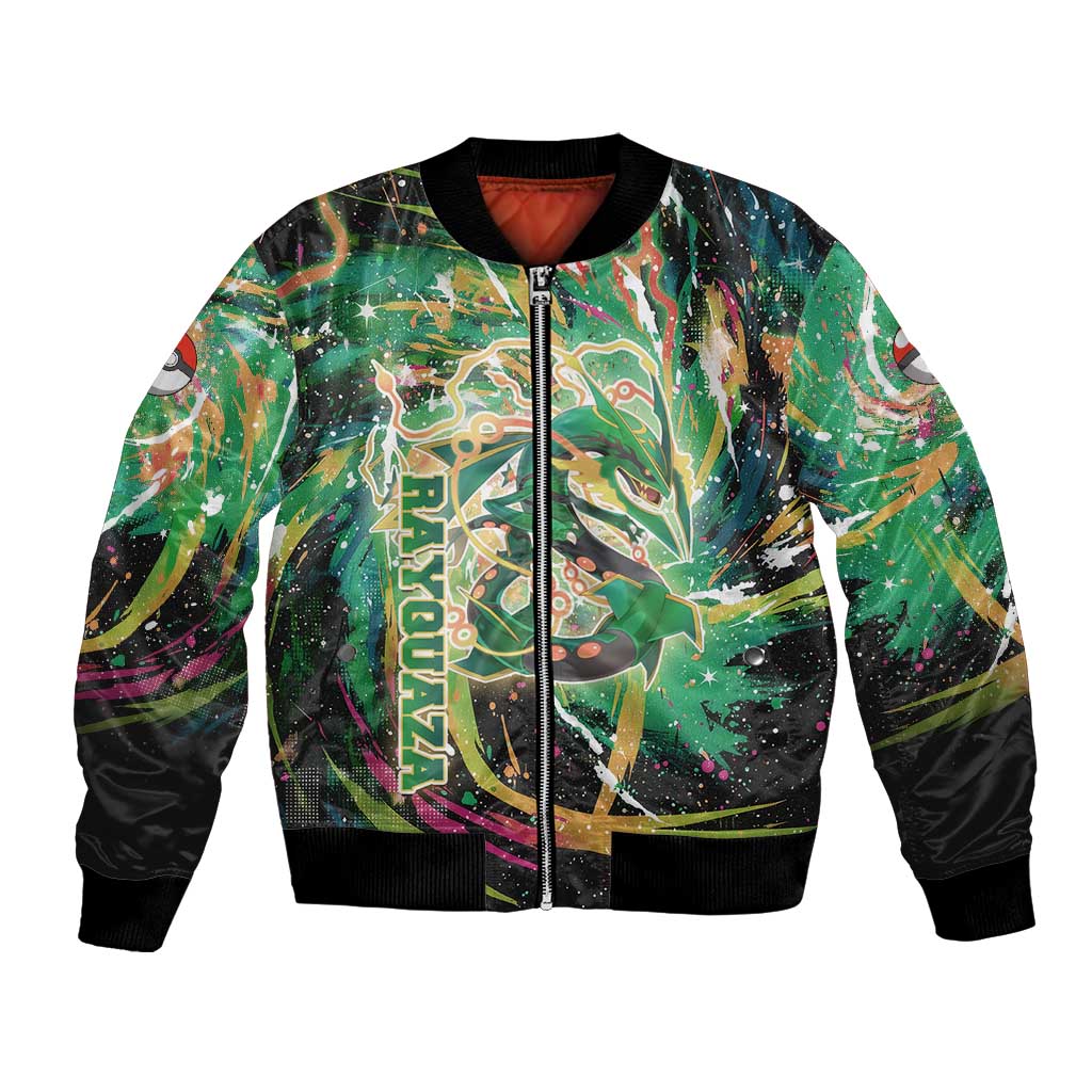 Rayquaza Poké Green Abstract Galaxy Design Bomber Jacket Dynamic Swirl Background - The Mazicc