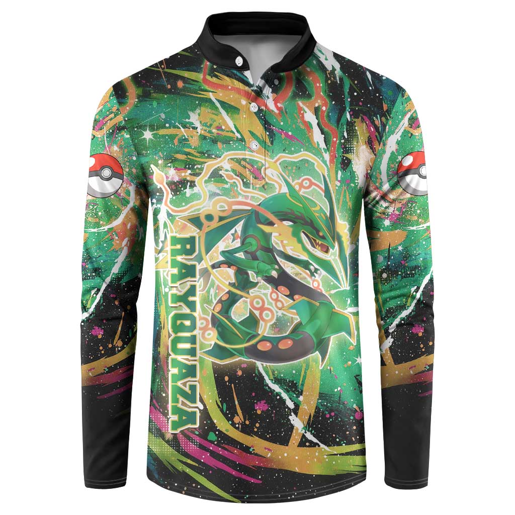 Rayquaza Poké Green Abstract Galaxy Design Button Sweatshirt Dynamic Swirl Background - The Mazicc
