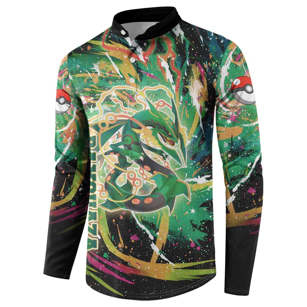 Rayquaza Poké Green Abstract Galaxy Design Button Sweatshirt Dynamic Swirl Background - The Mazicc