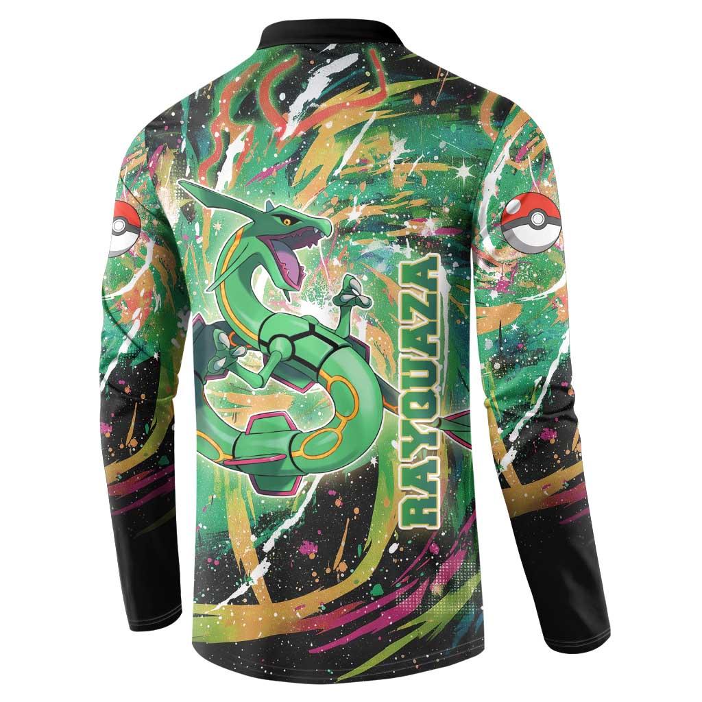 Rayquaza Poké Green Abstract Galaxy Design Button Sweatshirt Dynamic Swirl Background - The Mazicc