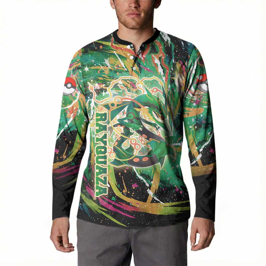 Rayquaza Poké Green Abstract Galaxy Design Button Sweatshirt Dynamic Swirl Background - The Mazicc