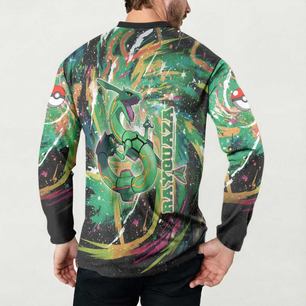 Rayquaza Poké Green Abstract Galaxy Design Button Sweatshirt Dynamic Swirl Background - The Mazicc