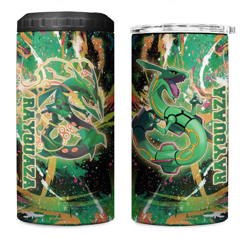 Rayquaza Poké Green Abstract Galaxy Design 4 in 1 Can Cooler Tumbler Dynamic Swirl Background - The Mazicc
