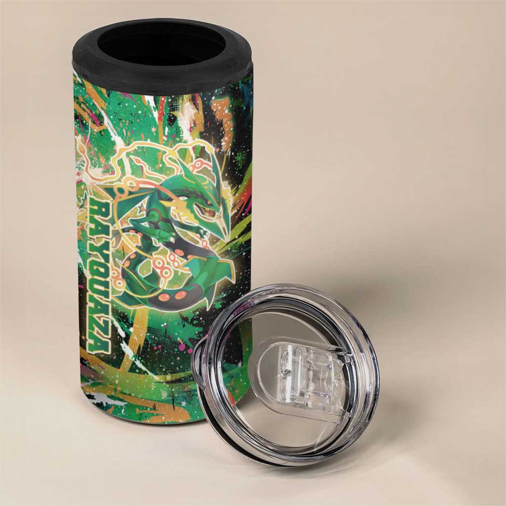 Rayquaza Poké Green Abstract Galaxy Design 4 in 1 Can Cooler Tumbler Dynamic Swirl Background - The Mazicc