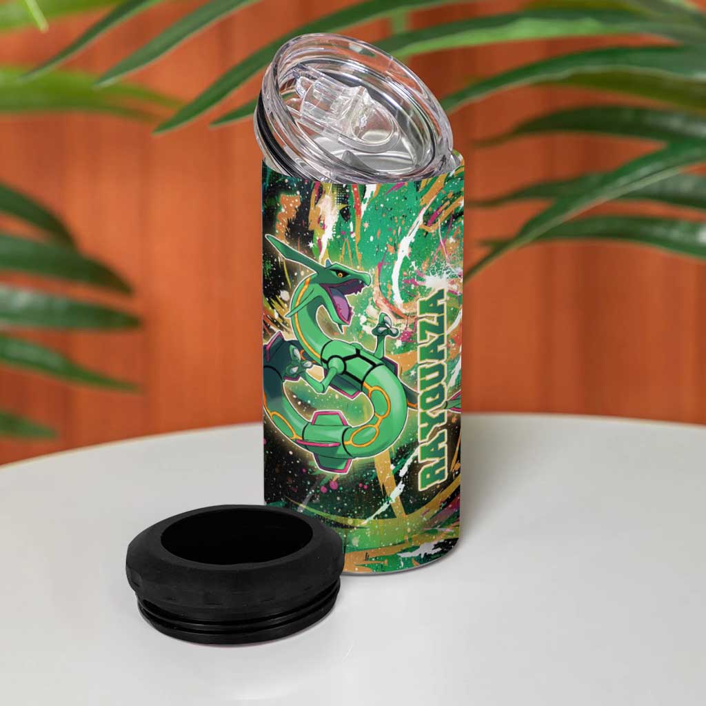 Rayquaza Poké Green Abstract Galaxy Design 4 in 1 Can Cooler Tumbler Dynamic Swirl Background - The Mazicc