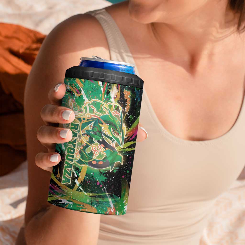 Rayquaza Poké Green Abstract Galaxy Design 4 in 1 Can Cooler Tumbler Dynamic Swirl Background - The Mazicc