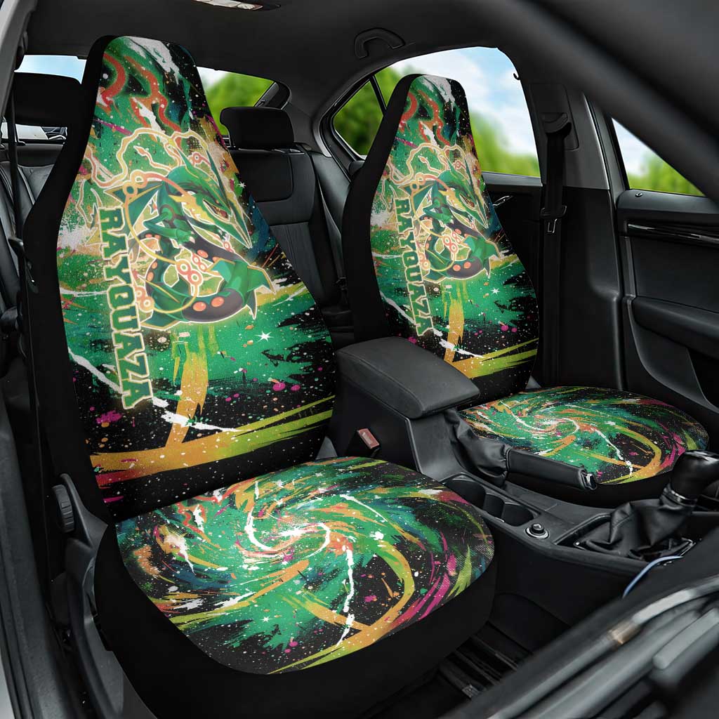 Rayquaza Poké Green Abstract Galaxy Design Car Seat Cover Dynamic Swirl Background - The Mazicc