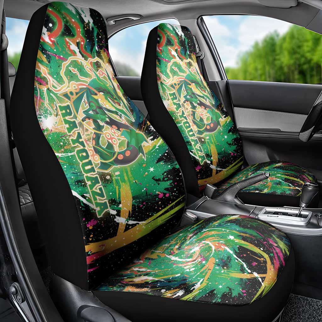 Rayquaza Poké Green Abstract Galaxy Design Car Seat Cover Dynamic Swirl Background - The Mazicc