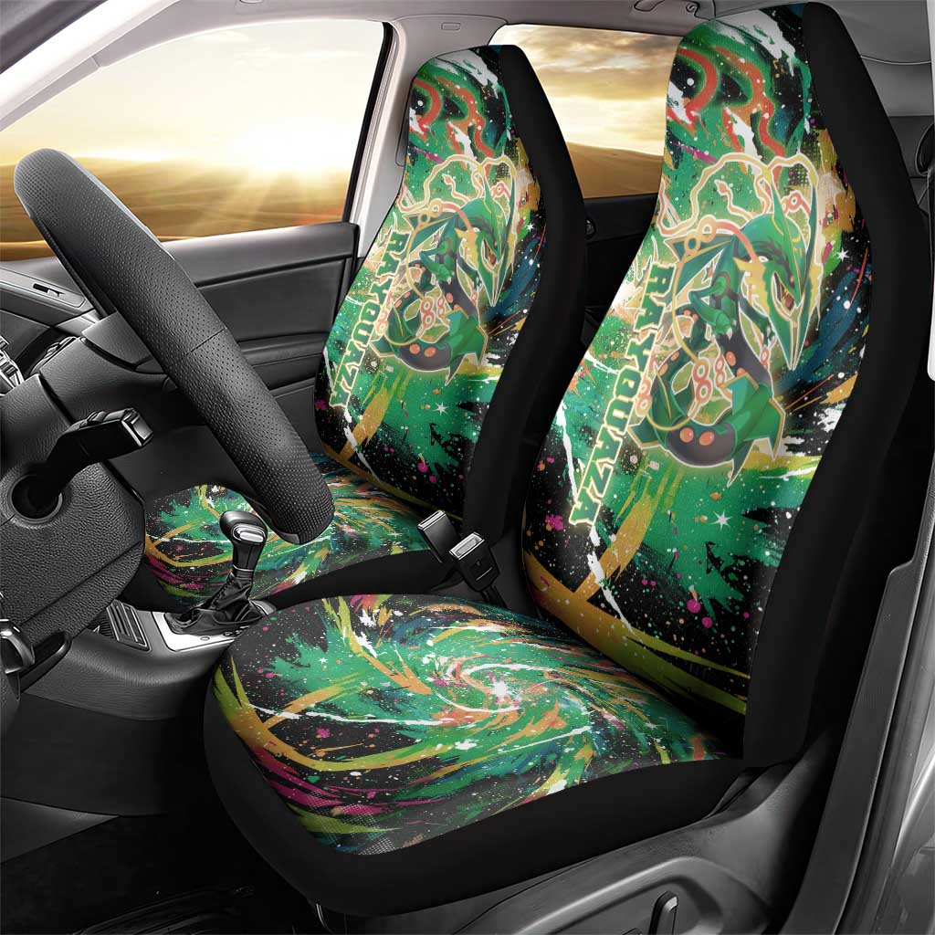 Rayquaza Poké Green Abstract Galaxy Design Car Seat Cover Dynamic Swirl Background - The Mazicc