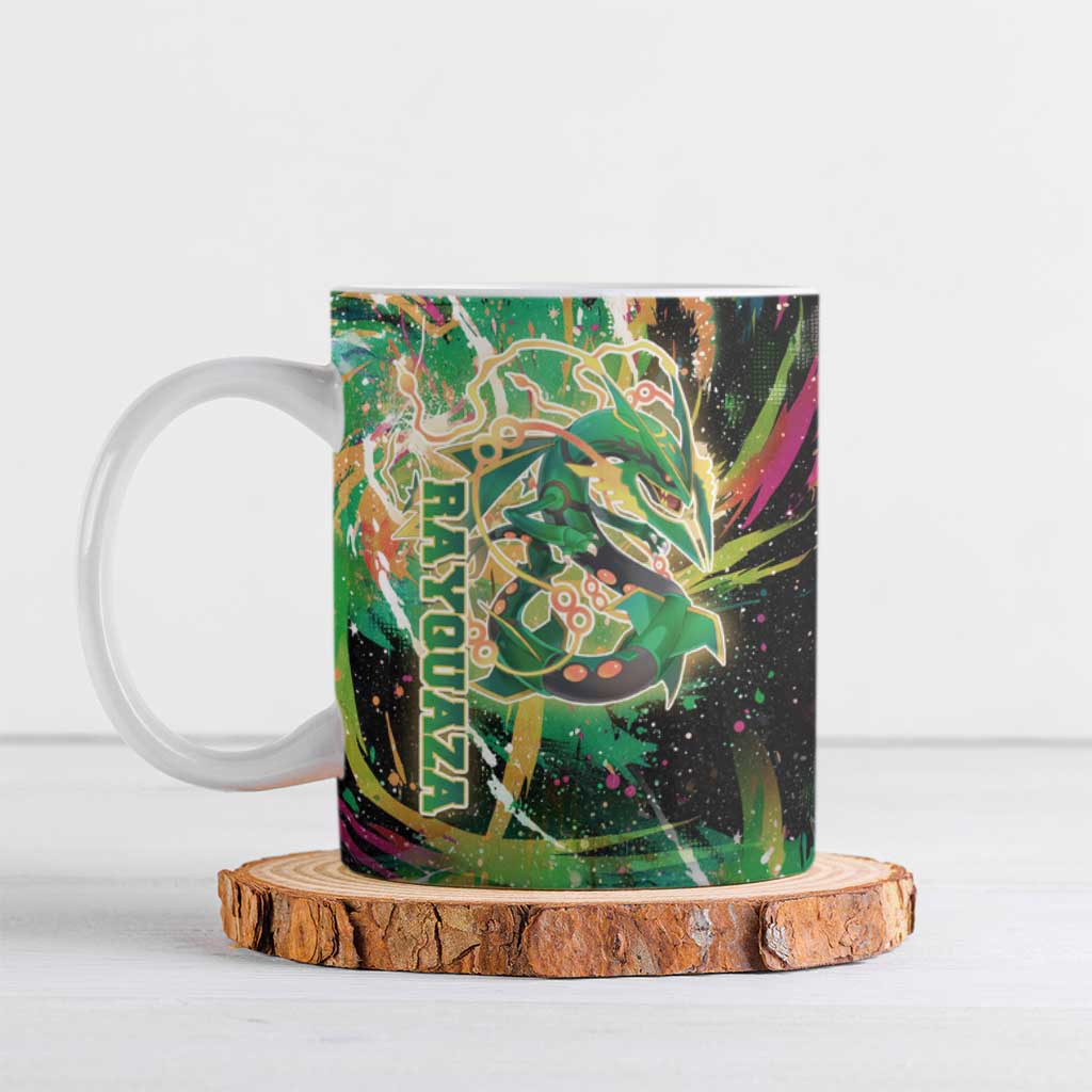 Rayquaza Poké Green Abstract Galaxy Design Ceramic Mug Dynamic Swirl Background - The Mazicc