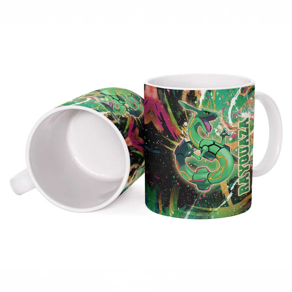 Rayquaza Poké Green Abstract Galaxy Design Ceramic Mug Dynamic Swirl Background - The Mazicc