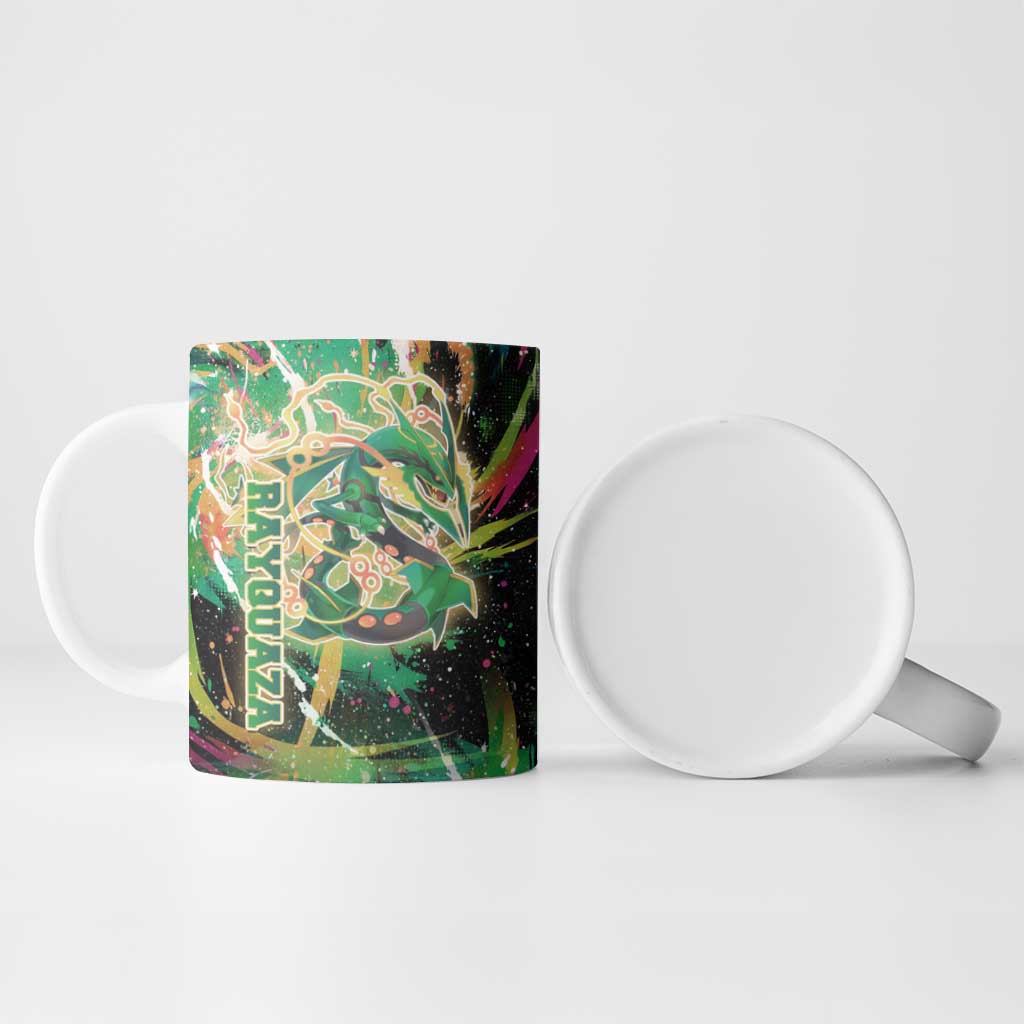 Rayquaza Poké Green Abstract Galaxy Design Ceramic Mug Dynamic Swirl Background - The Mazicc
