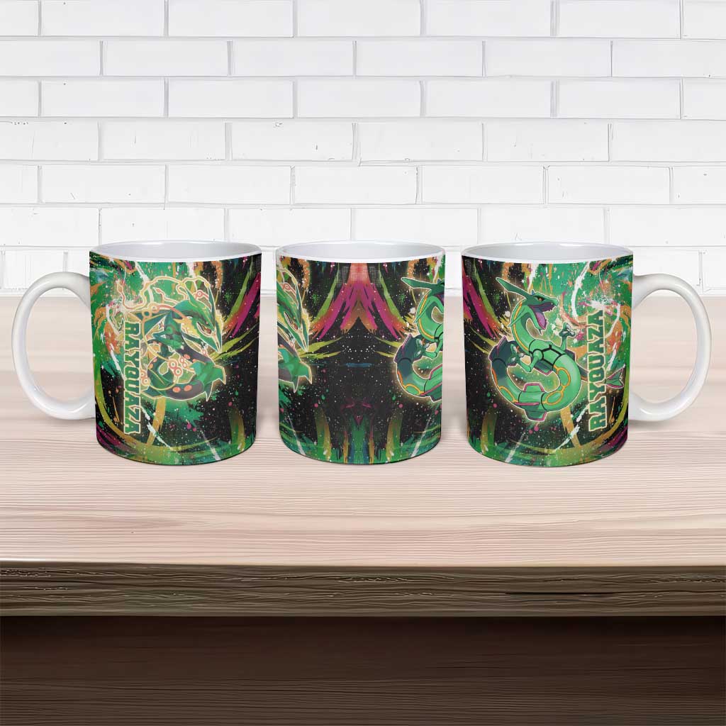 Rayquaza Poké Green Abstract Galaxy Design Ceramic Mug Dynamic Swirl Background - The Mazicc