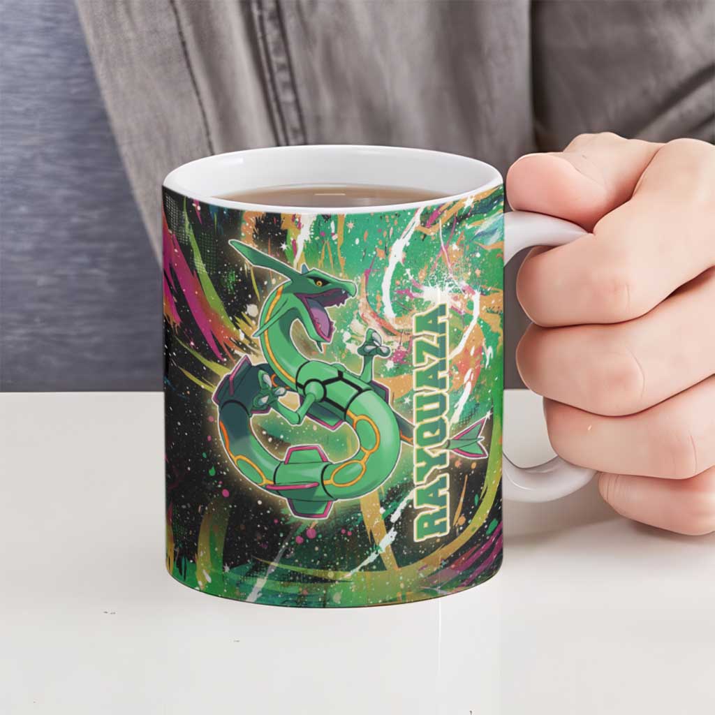 Rayquaza Poké Green Abstract Galaxy Design Ceramic Mug Dynamic Swirl Background - The Mazicc