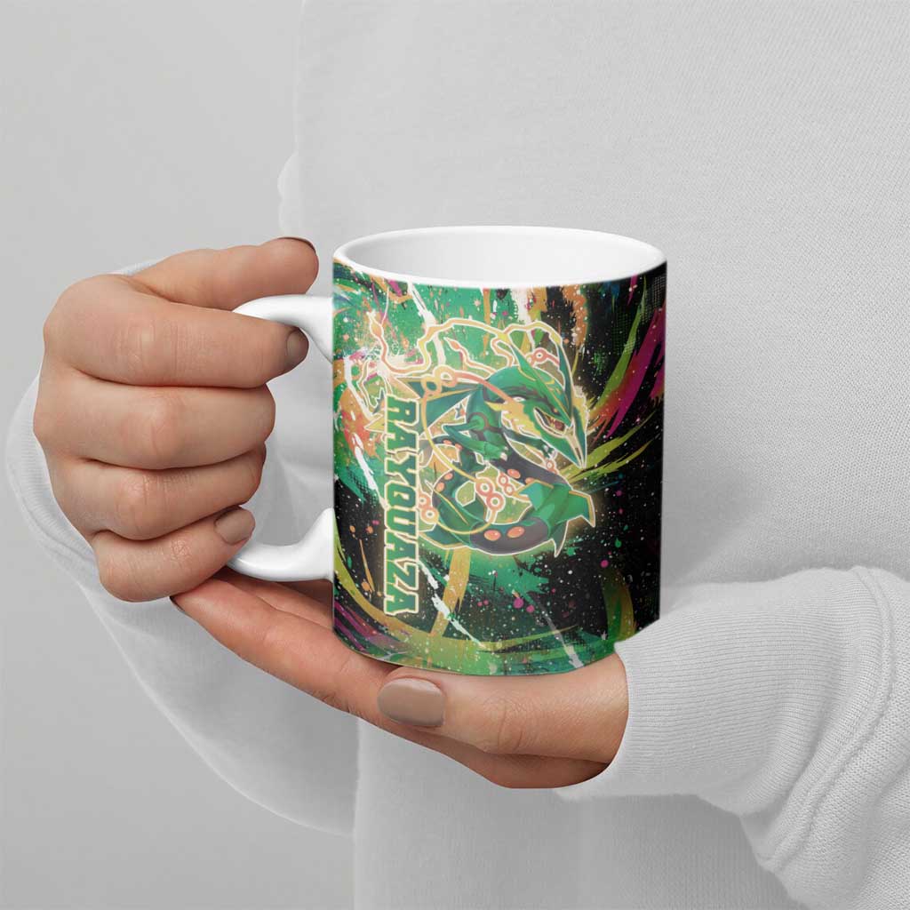 Rayquaza Poké Green Abstract Galaxy Design Ceramic Mug Dynamic Swirl Background - The Mazicc