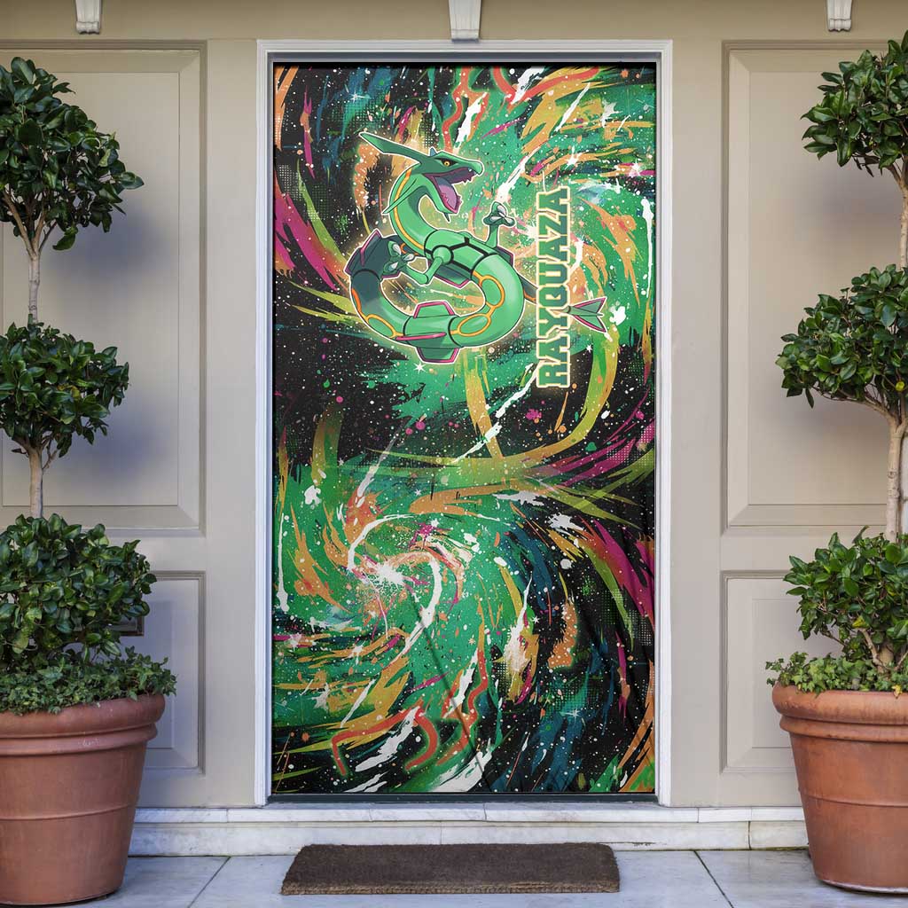 Rayquaza Poké Green Abstract Galaxy Design Door Cover Dynamic Swirl Background - The Mazicc