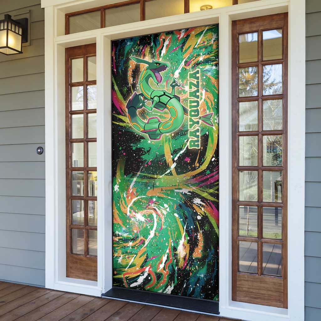 Rayquaza Poké Green Abstract Galaxy Design Door Cover Dynamic Swirl Background - The Mazicc